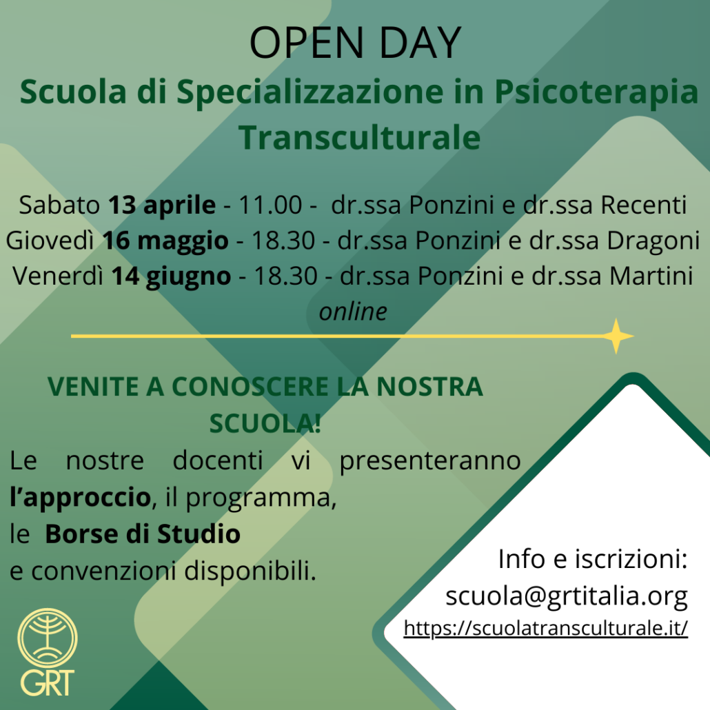 13 Aprile - 16 Maggio - 14 Giugno 2024
Open day scuola di specializzazione.
Online.